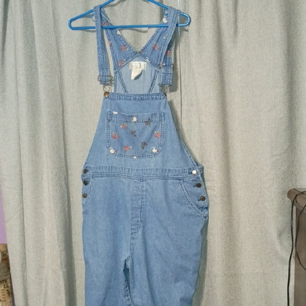 Women's Blue Embroidered Denim Overalls